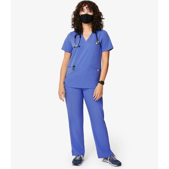 FIGS Denim Blue Casma Three Pocket Scrub Top - Picture 6 of 6